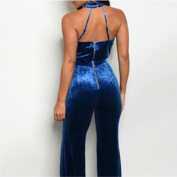 2 piece velvet pants set crop top and pants - BLUE - Picture 6 of 16